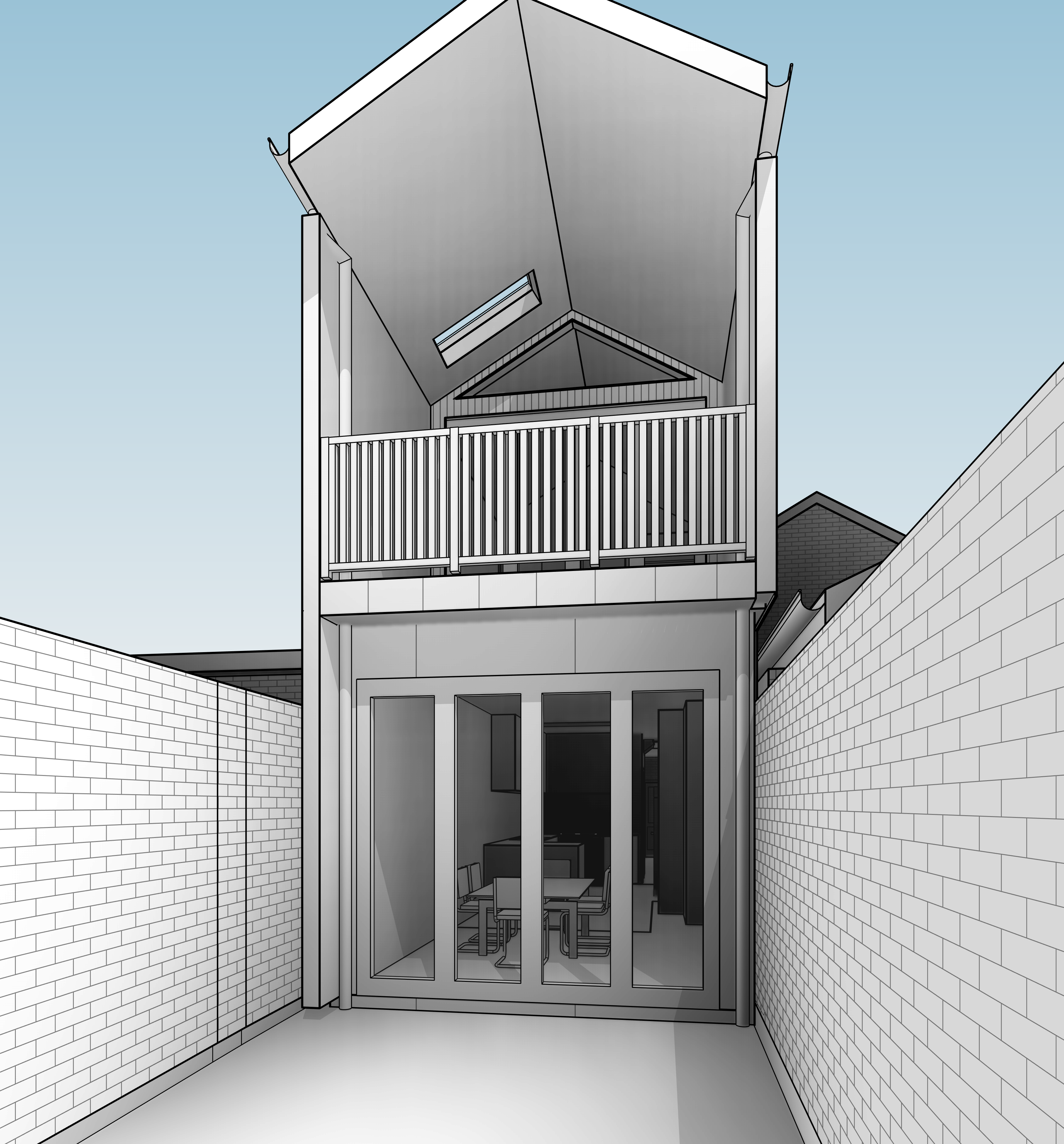 Design view of the Cooks Hill Terrace rear addition and courtyard