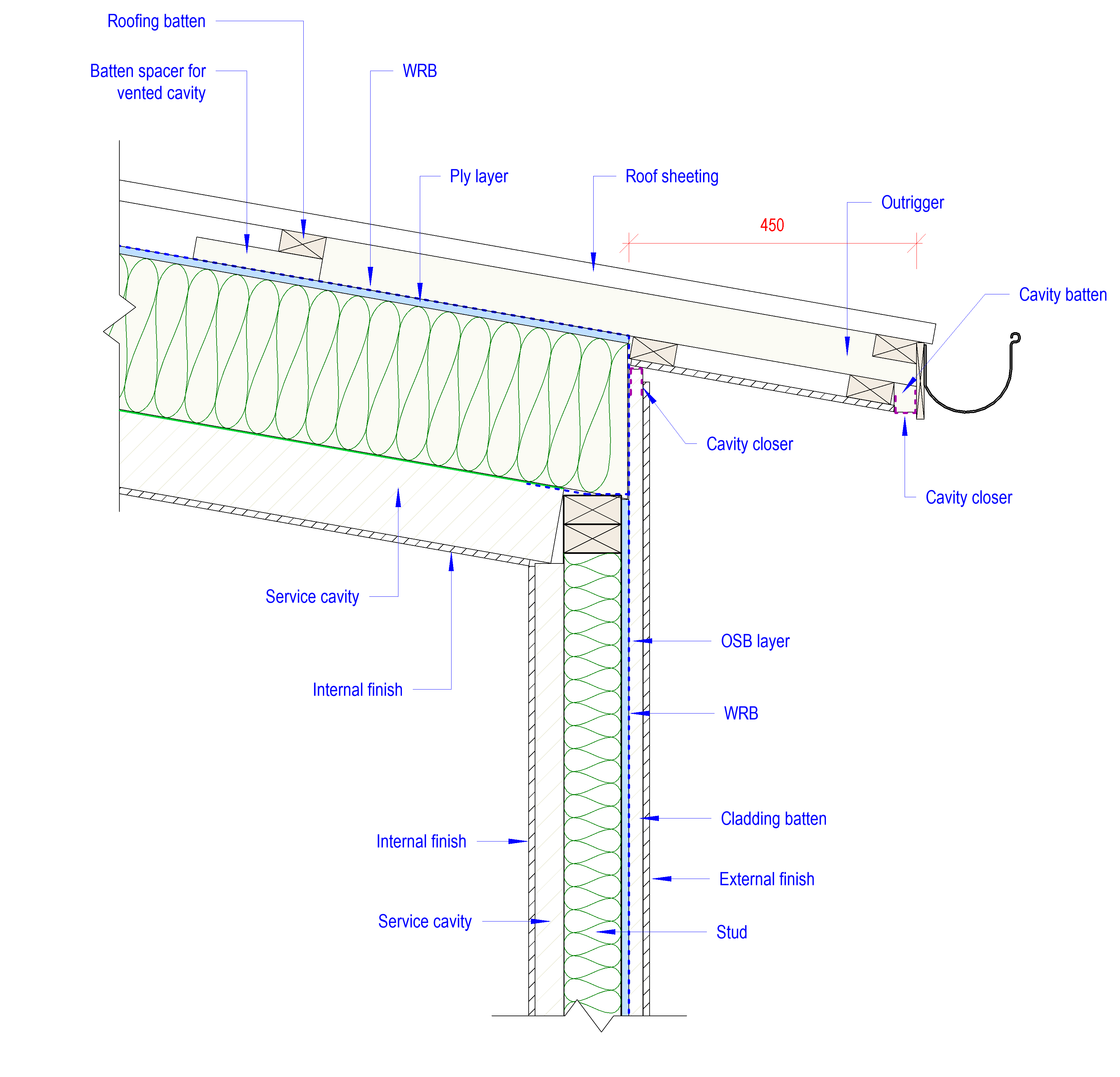 Technical drawing of Stockton House airtightness junction detailing