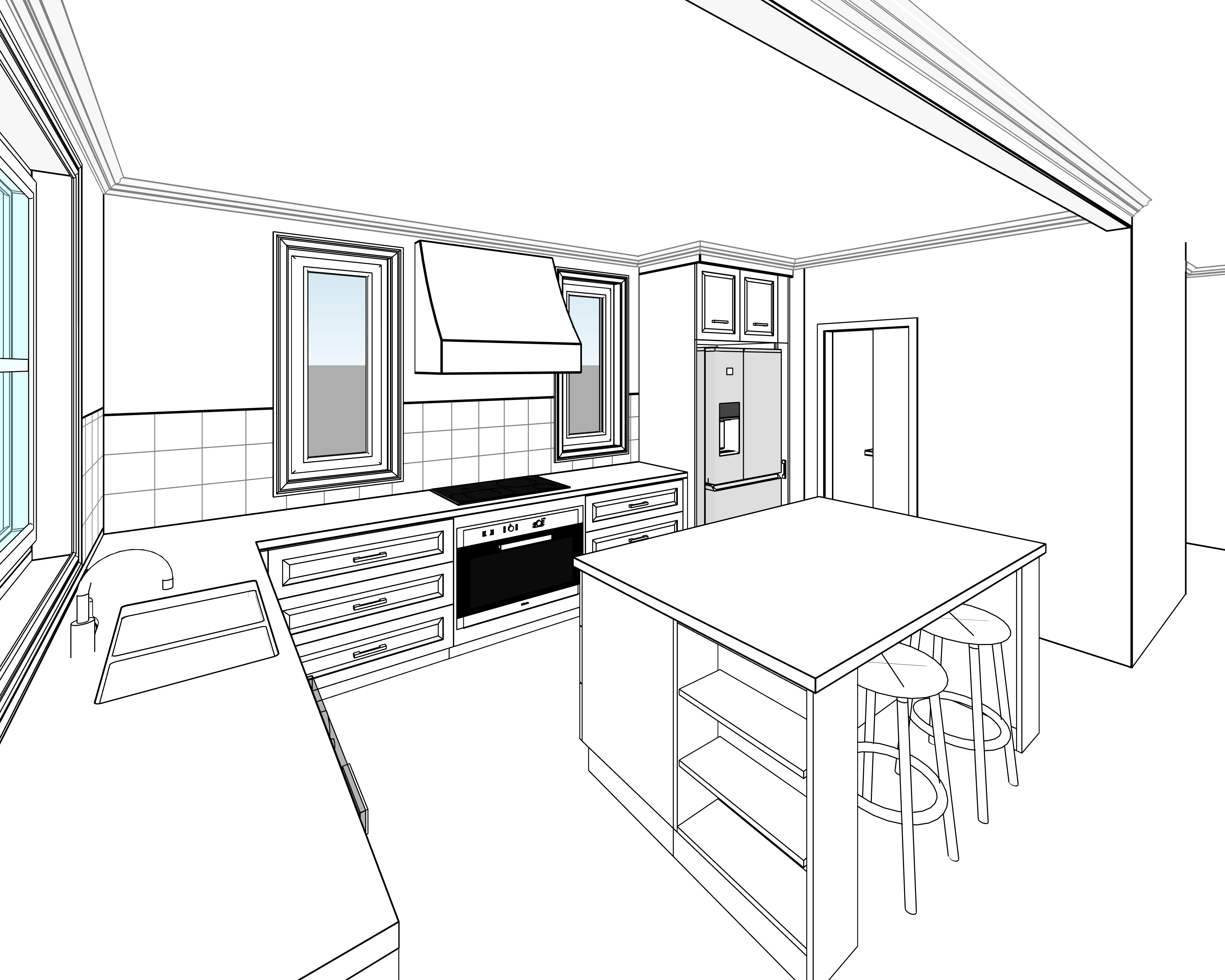 Rendered kitchen interior view of Umina Beach House