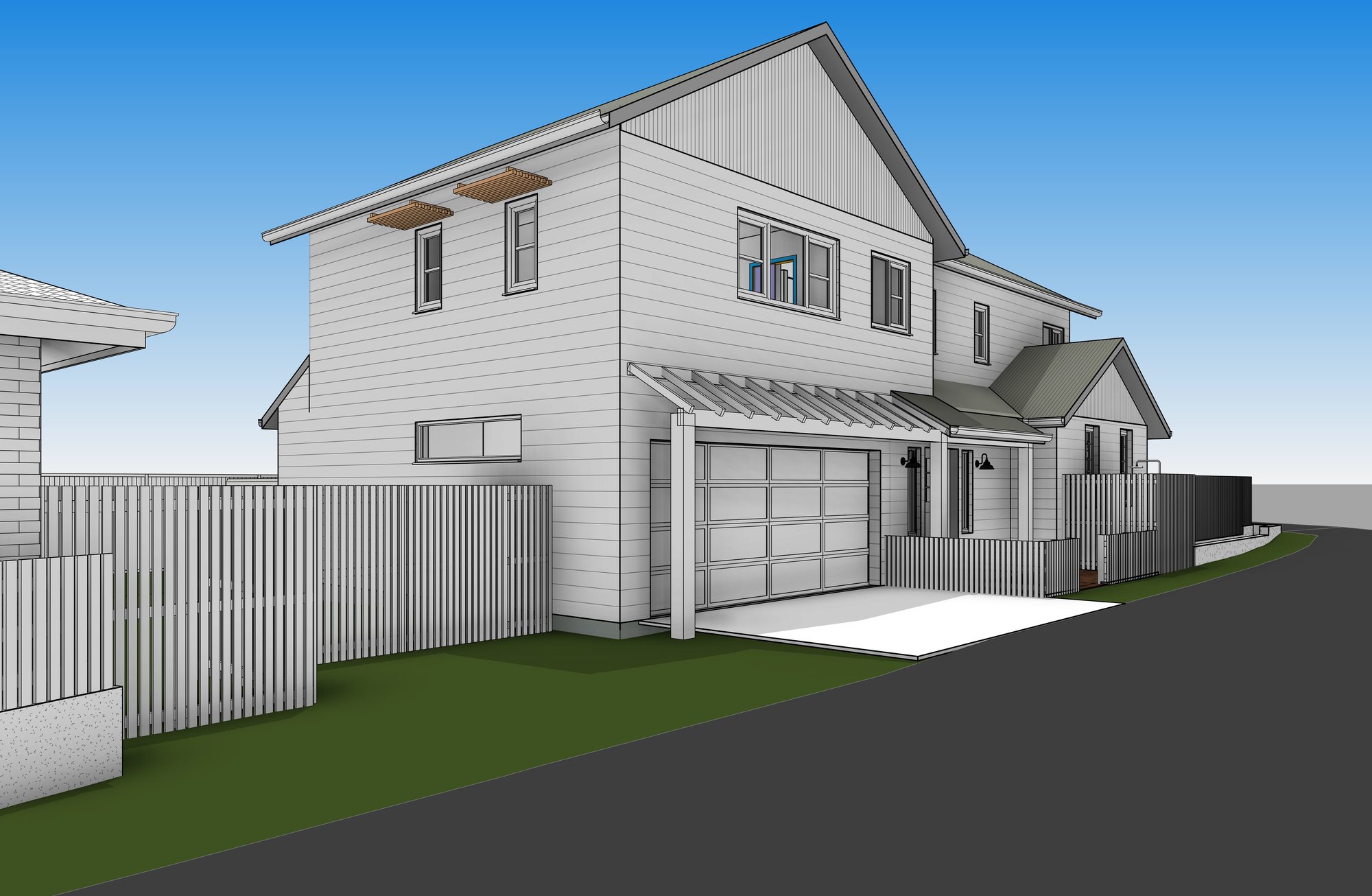 Rendered street elevation of Umina Beach House